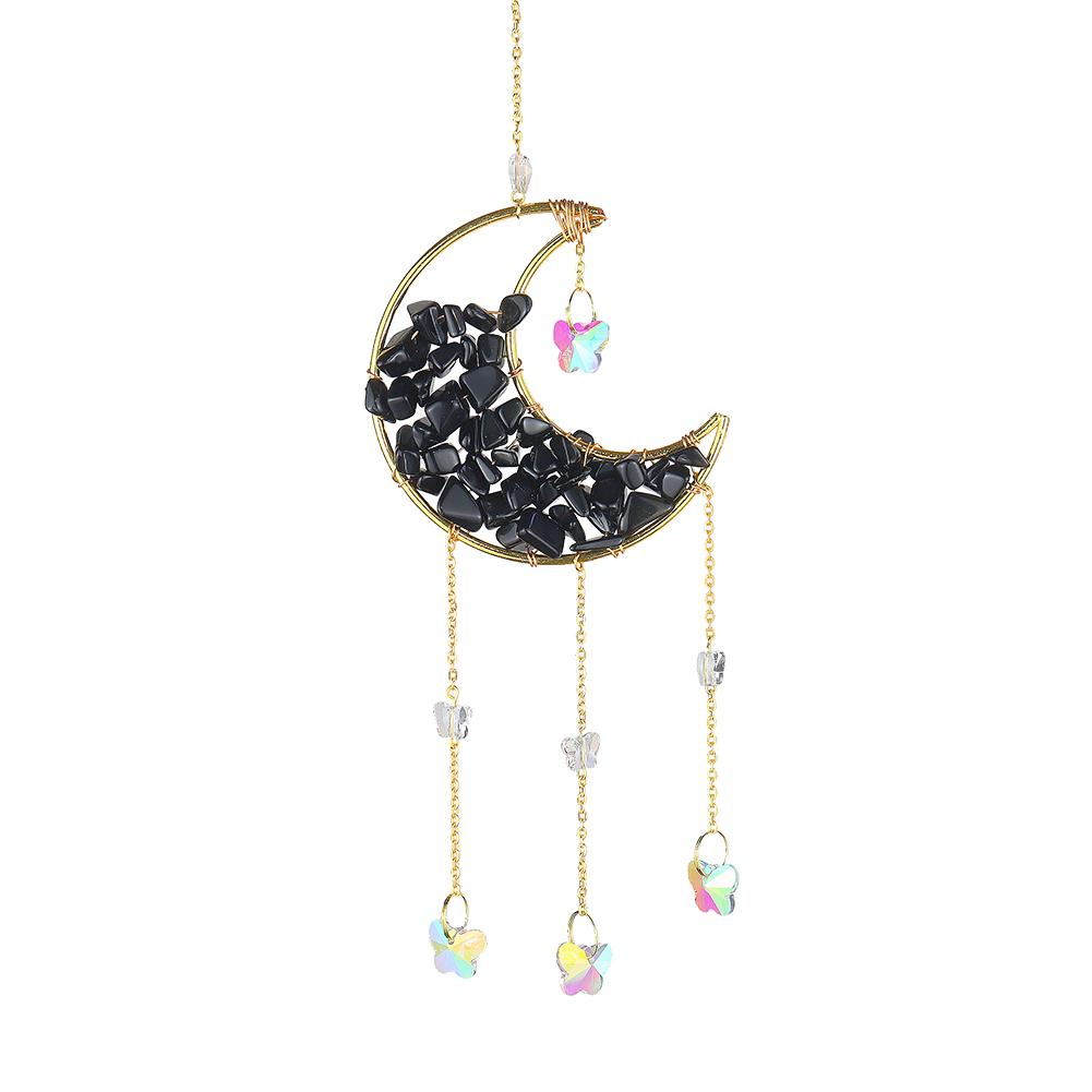 Metal Moon Crystal Frame Pendant Hangable Window Accessories for Balcony