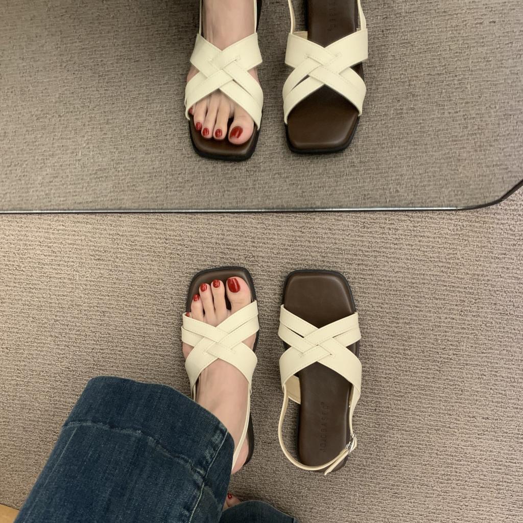 Модные удобные туфли с открытым носком для женщин, римские сандалии, дышащие, с перекрестными ремешками, лето 2025, пип-то, ретро, гладиаторские, новые квадратные балетки для девочек