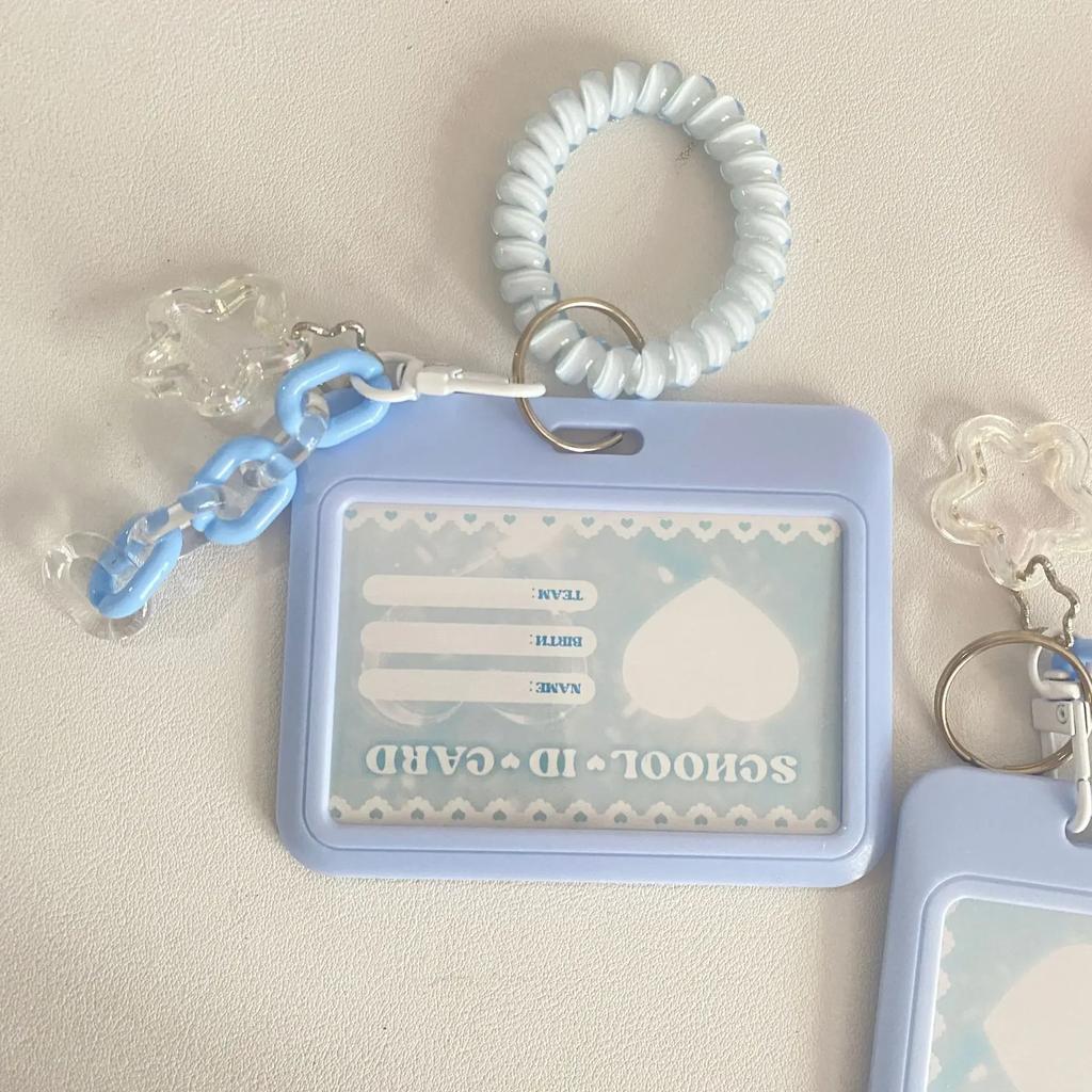 Cute Square Kpop Card Holder Girl Bow Heart-Shaped Keychain Idol Holder Student Campus Card Bus Card Clip