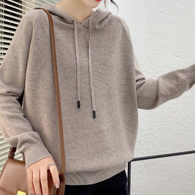 Women Sweater Korean Sleeved Long Loose Hooded Sleeved Sweater Bottoming Early Autumn Sweater Pullover Female