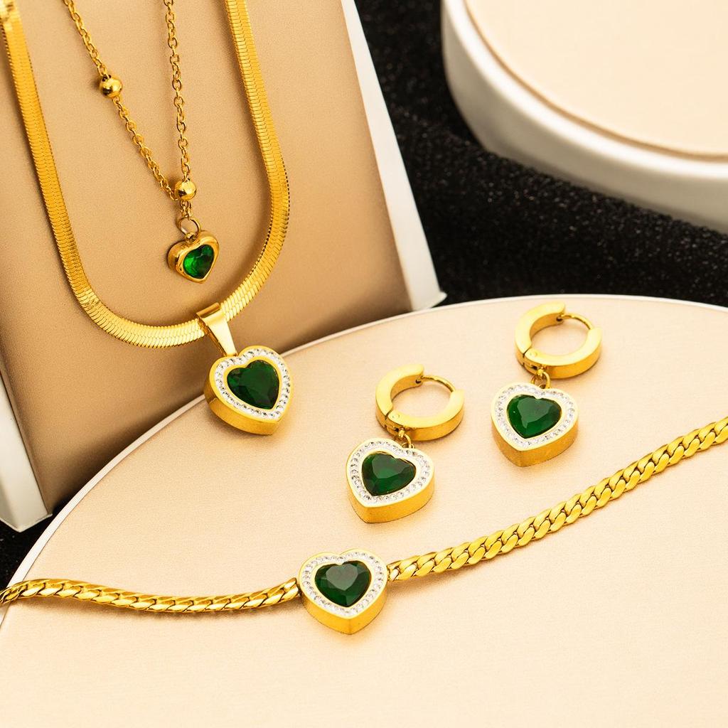 Комплект женских украшений из нержавеющей стали: Не тускнеющее ожерелье, серьги и кольцо - Модные аксессуары