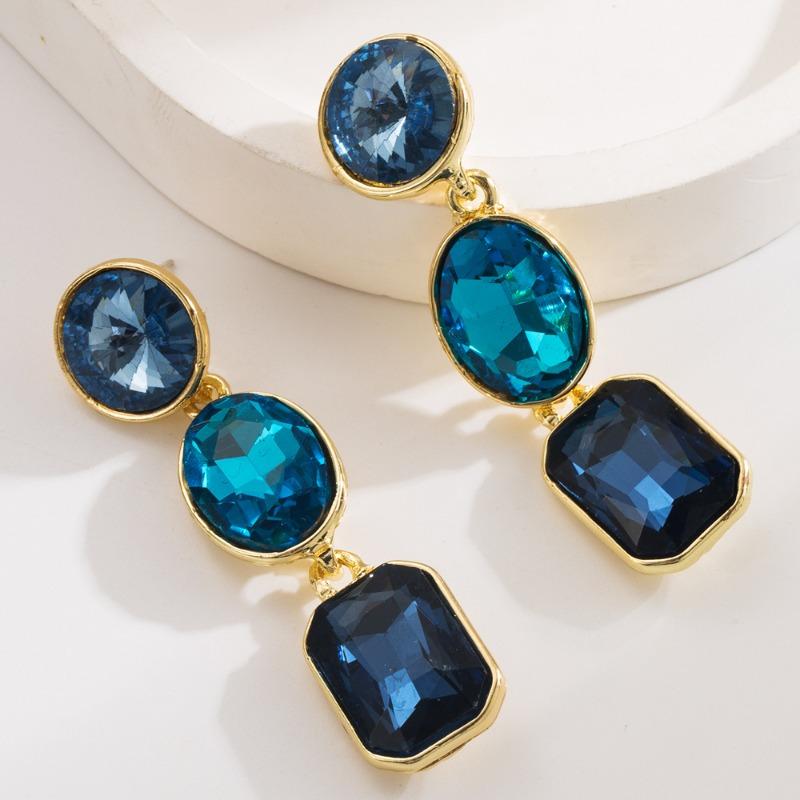 High-end party earrings women's super flash fashion wind alloy geometric earrings glass diamond earrings