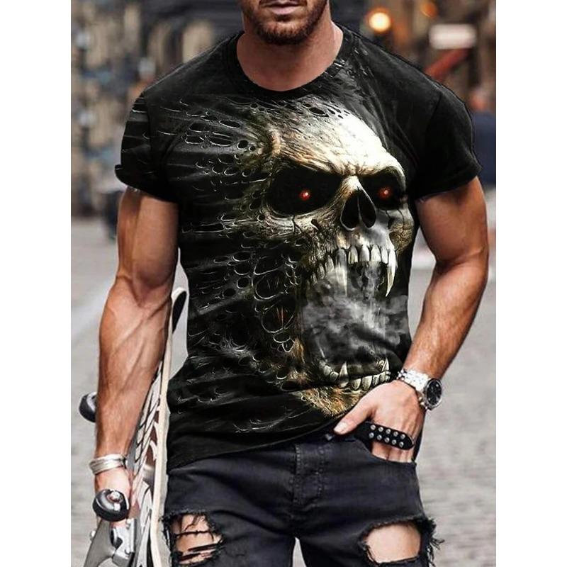 Летняя повседневная уличная мужская футболка с принтом черепа, мужская футболка, повседневная, с короткими рукавами, спортивная, модная мужская футболка для активного отдыха