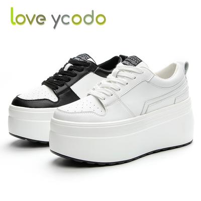 Брендовые весенне-осенние студенческие кожаные кроссовки на толстой подошве для женщин и девочек