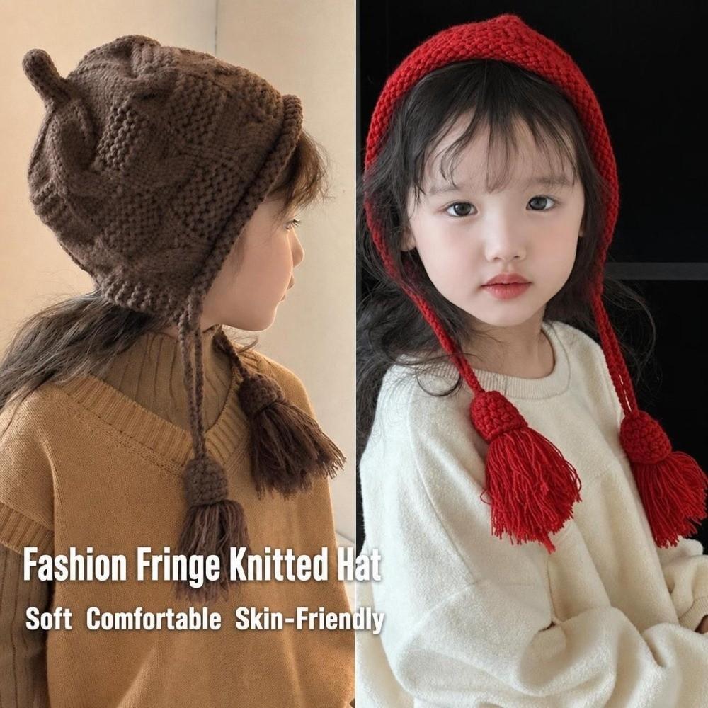 Windproof Ear Protection Cap Tassel Pullover Winter Hat Stylish Kids Knit Cap Winter