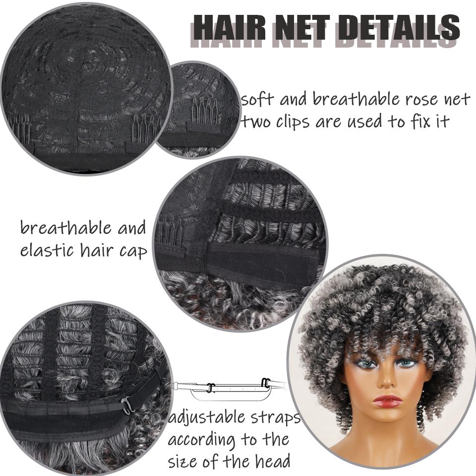 LISI HAIR Афро-женский короткий кудрявый серый парик с челкой из синтетического волокна, черный, серый, коричневый цвет, короткий вьющийся парик