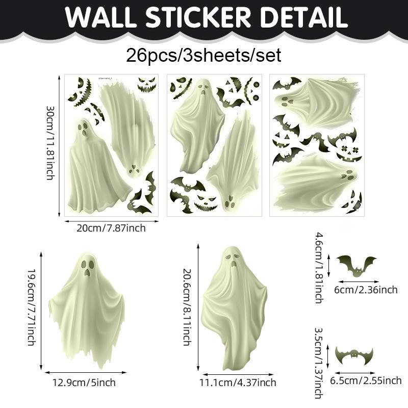 New Halloween sticker ghost luminous window sticker window decoration wall sticker pvc luminous wall sticker bat sticker