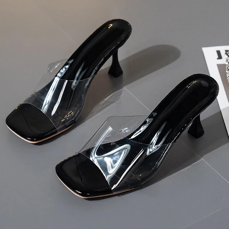 Summer Pumps Sandals PVC Jelly Slippers Open Toe High Heels Women Transparent Perspex Shoes Heel Clear