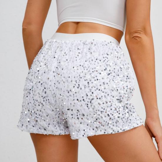 Женские шорты с высокой талией, блестящие, эластичные, с пайетками, облегающие, прямые, мини-шорты, для клубных вечеринок, для танцев, повседневные летние шорты