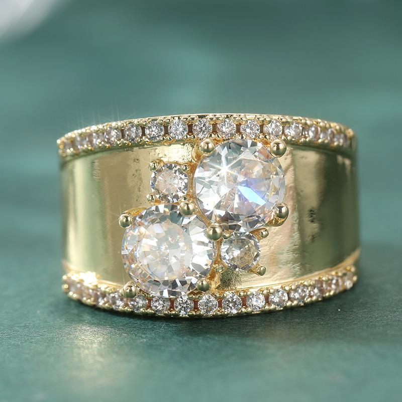 Classic Inlaid White CZ Women's Ring Aesthetic Gold Color Geometry Daily Wear Party Jewelry Anniversary Gift