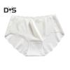 Women Solid Color Mid Rise Briefs Wave Trim Seamless Smooth Thin Female Panties Soft Hip Lifting Underwear