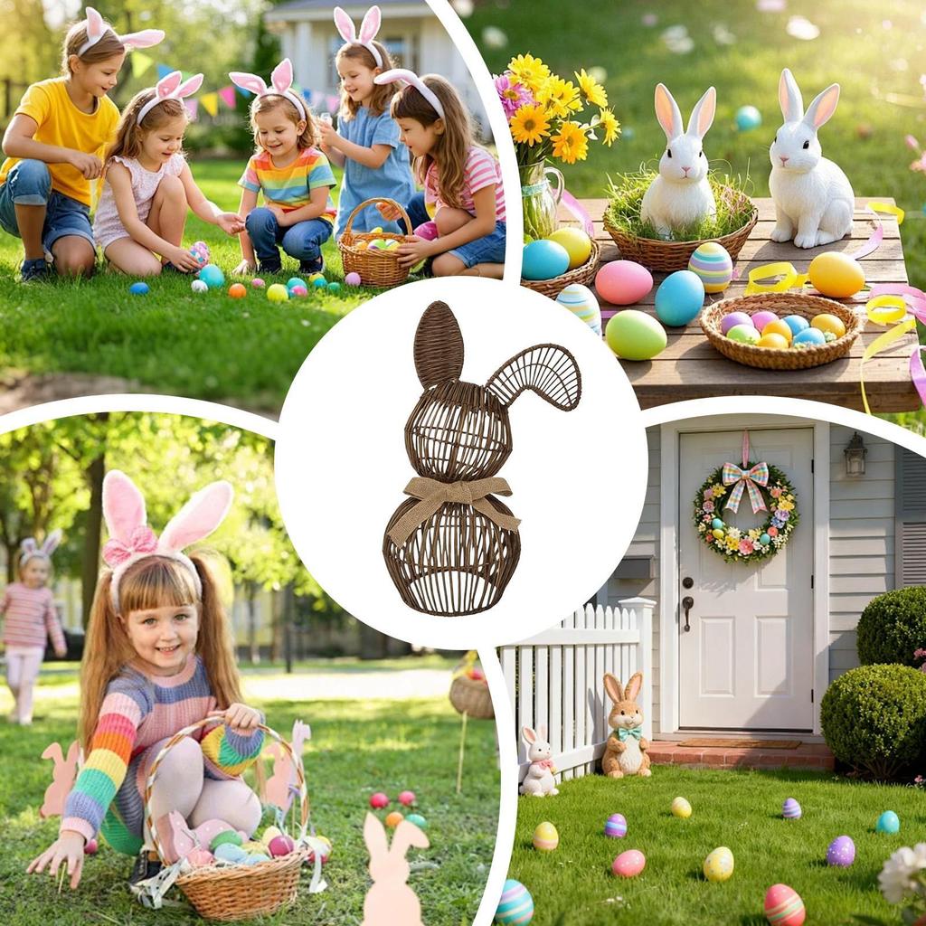 Декор Пасхальный кролик из искусственного ротанга, деревенская фигурка в стиле farmhouse с дизайном в виде банта, пасхальное украшение для весеннего сада, двора, дома