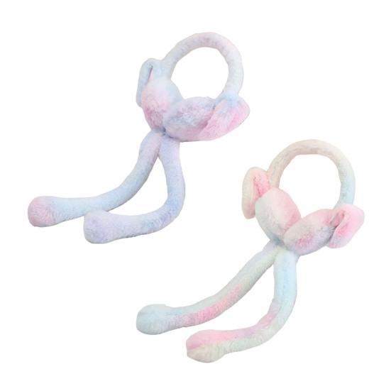 1/2Pcs Plush Rabbit Earmuffs with Moving Jumping Ears Gradient Color Soft Furry Ear Covers Headband