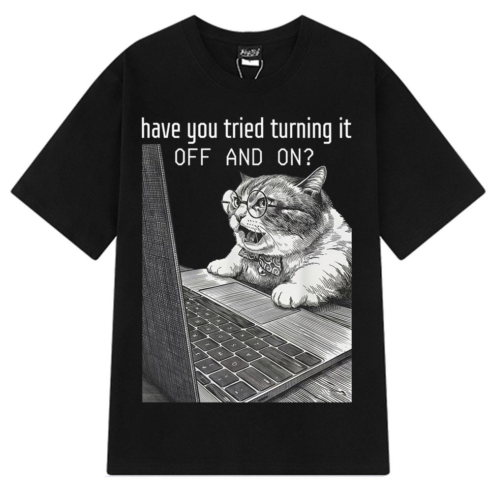 Funny Work Cat Meme Tshirt Unisex Harajuku Tshirt Summer Shortsleeved Loose Casual Vintage Tshirts Lover Gift