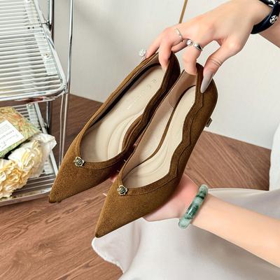 Женские туфли-стилетто ручной работы из замши 3-5 см острый носок осень-зима туфли с камелией новинка