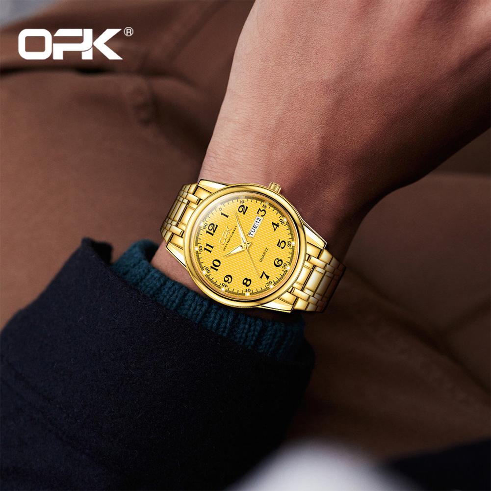 OPK 8110 Men's Calendar Week Quartz Watch Steel Belt Waterproof