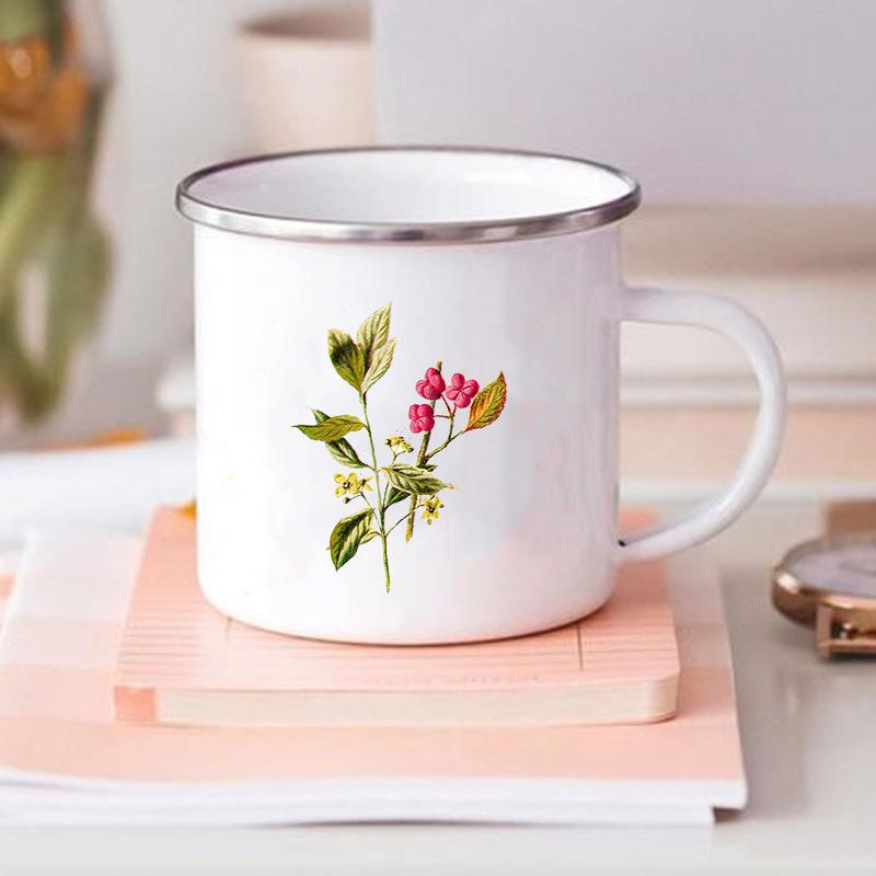 Кружки с эмалированным принтом Flower Prant, креативные кружки для кофе, кружки для путешествий на открытом воздухе, кружки для воды, походные кружки для костра, ручки для посуды для питья, подарки