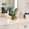 Study Desk Atmosphere Light Cute Bedside Table Lamp, Butterfly Rose Nightstand Lamps, Stained Glass Aged Bronze Carving Lamp Wing Shade, Bedroom Decor