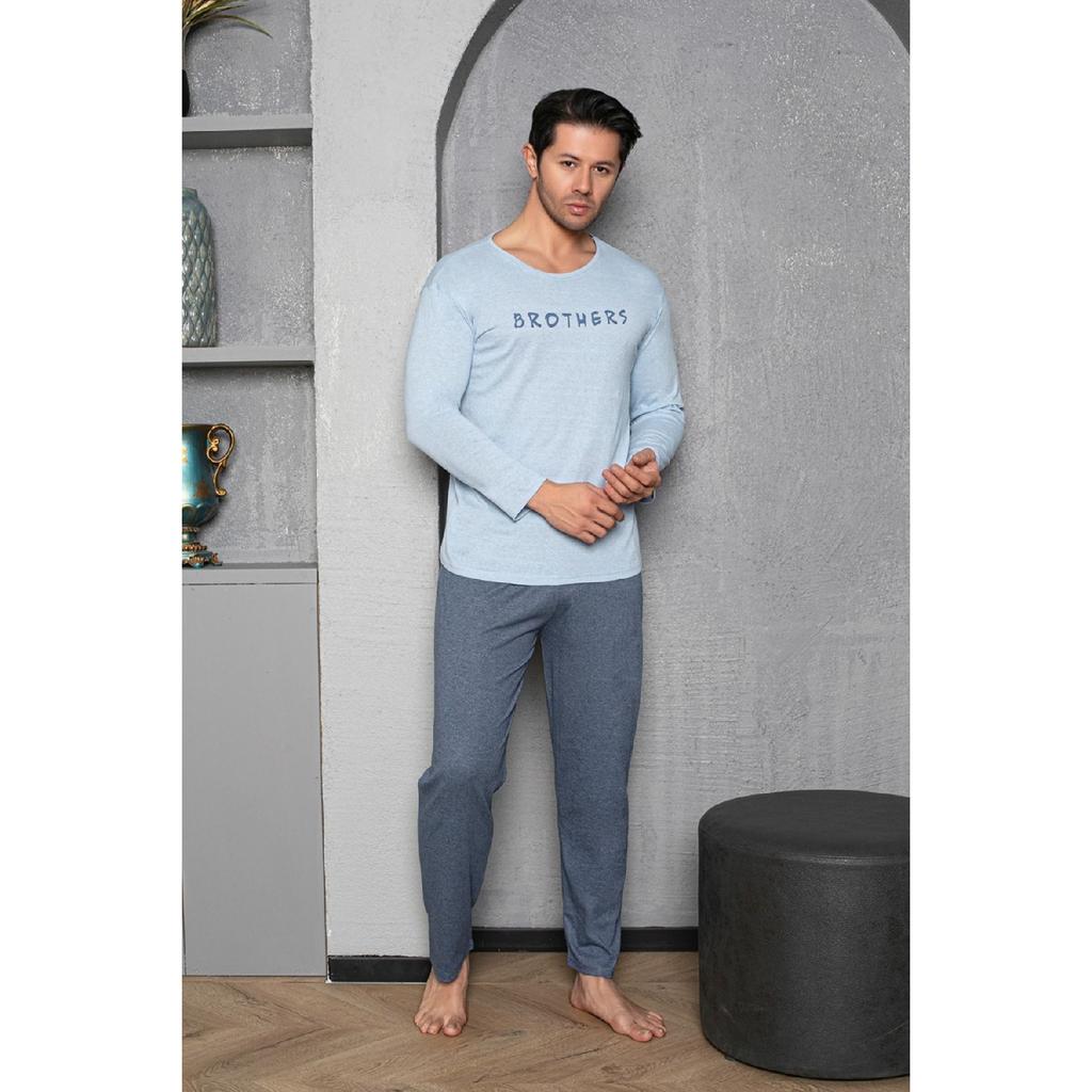 Мужской хлопковый пижамный комплект с длинными рукавами. Сезонный продукт.