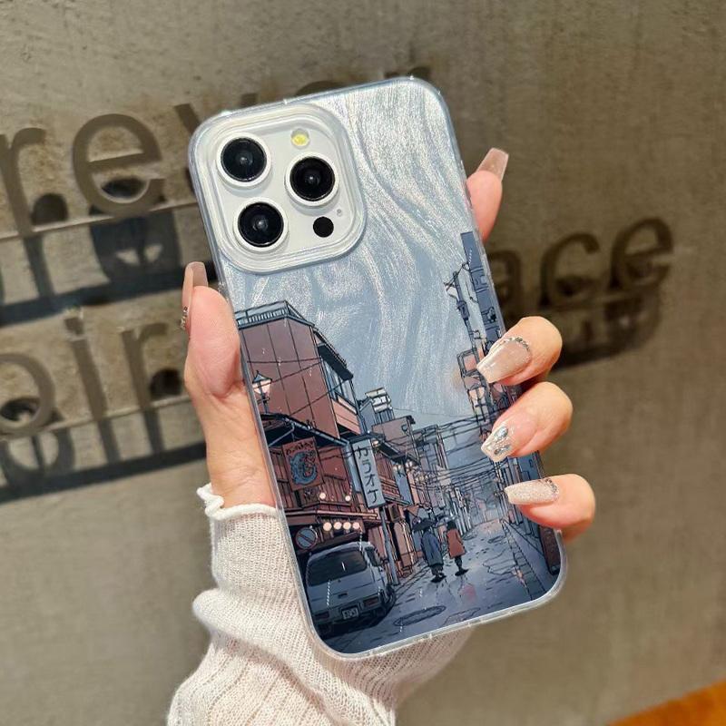 Чехол для телефона с мультяшным принтом «Горы» для iPhone 16, 15, Pro, Max, 14, Pro, 13, 12, 11, прозрачный, ударопрочный, гибридный, TPU, PC, глянцевый, тонкий чехол