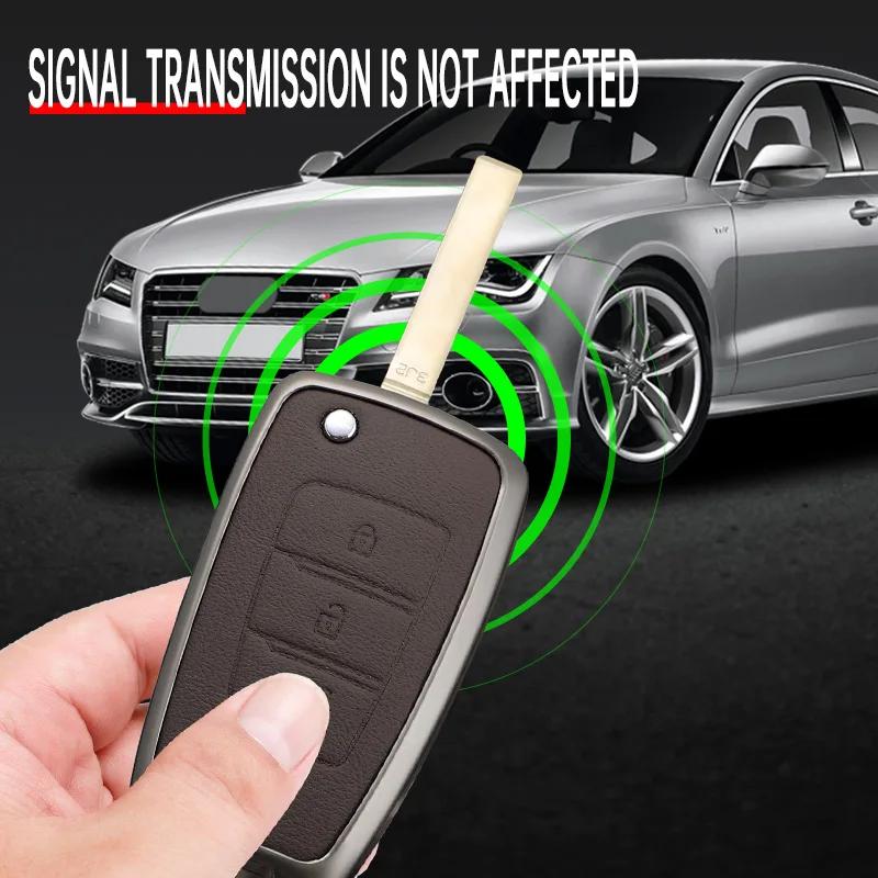 Чехол-брелок для ключа автомобиля из цинкового сплава и ПУ-кожи для Hyundai Sonata Santa Fe Tucson Elantra Ix35 Ix45, флип-пульт, полностью закрывающий корпус
