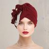 Женский платок-шапка, шляпа-тюрбан с декором из искусственного жемчуга и цветов, однотонная