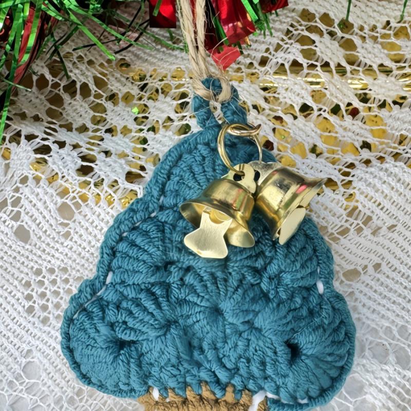 1pcChristmas Tree Car Rearview Mirror Pendant Handwoven Car Interior Decoration Holiday Party Bell Bag Pendant Gift