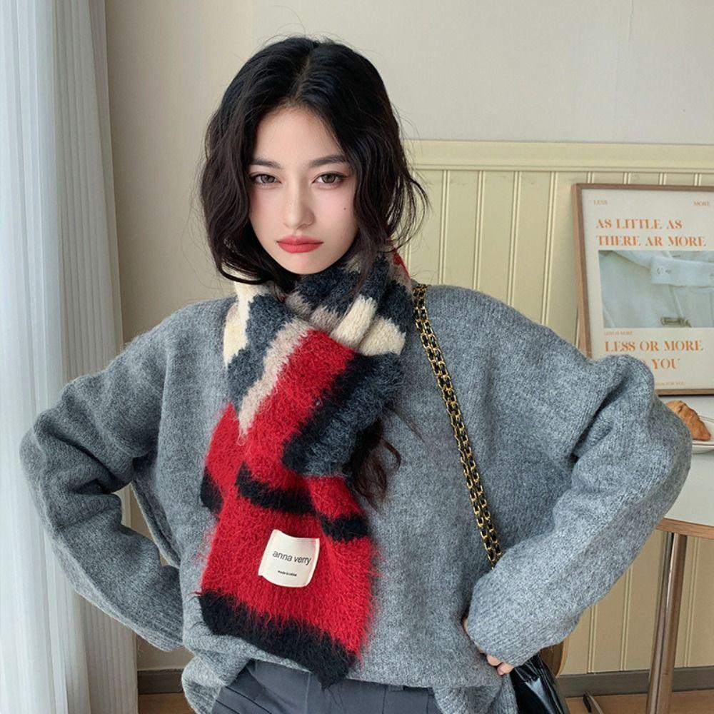Korean Style Knitted Stripe Scarf Thickened Women Winter Scarves Multicolor Cashmere Shawl  Girls