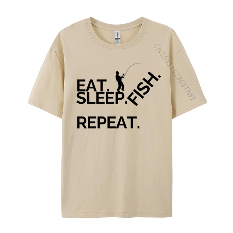 Eat Sleep Fish Repeat Tshirt Cotton Normal Tees Coupons Men TShirt Casual Tops Shirts Wholesale Basic