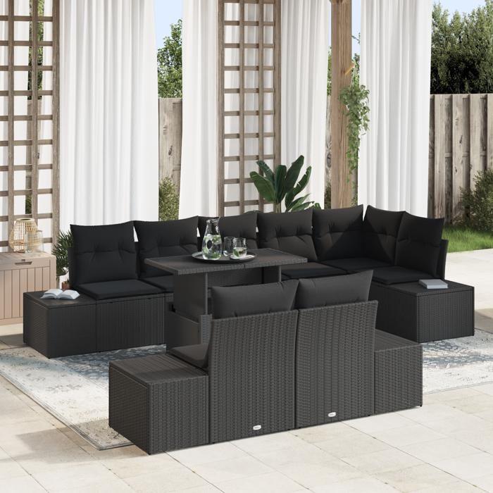 VidaXL Ensemble de canapé de jardin 9 pièces avec coussins en rattan poly noir 3349209