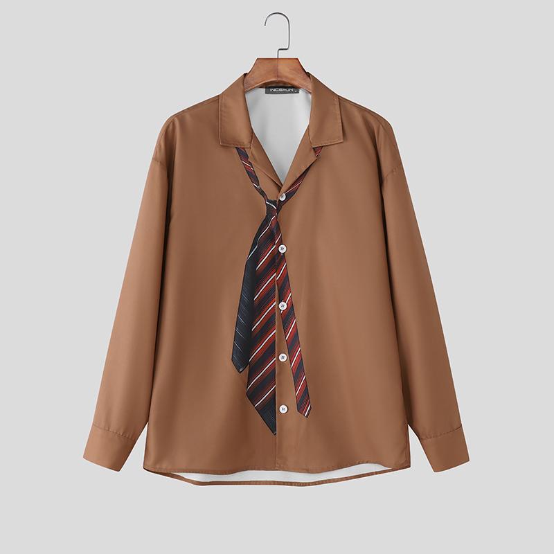 INCERUN Мужские рубашки оверсайз с лацканами, длинным рукавом, полосатым принтом, на пуговицах, повседневные