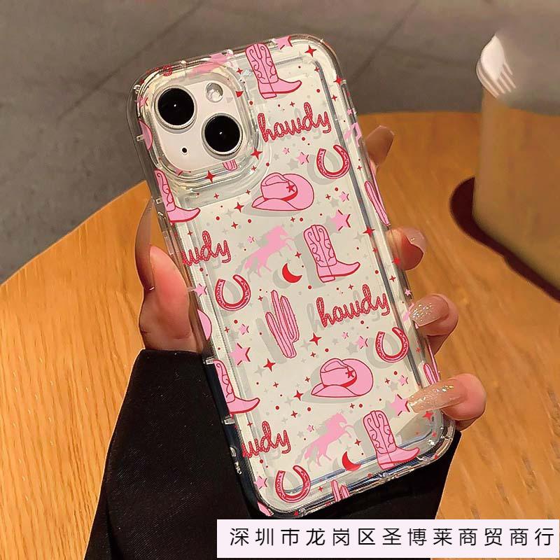 Розовые ковбойские сапоги чехол для iphone16/15 Apple 13/14ProMax прозрачный чехол для телефона 11/12pro