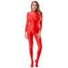 Lady Glossy Bodystocking Stretchy Sexy Full Bodysuit Long Sleeve Jumpsuit with Zipper Shiny Smooth Leotard Catsuit for Dance Practice Club Pole Dance