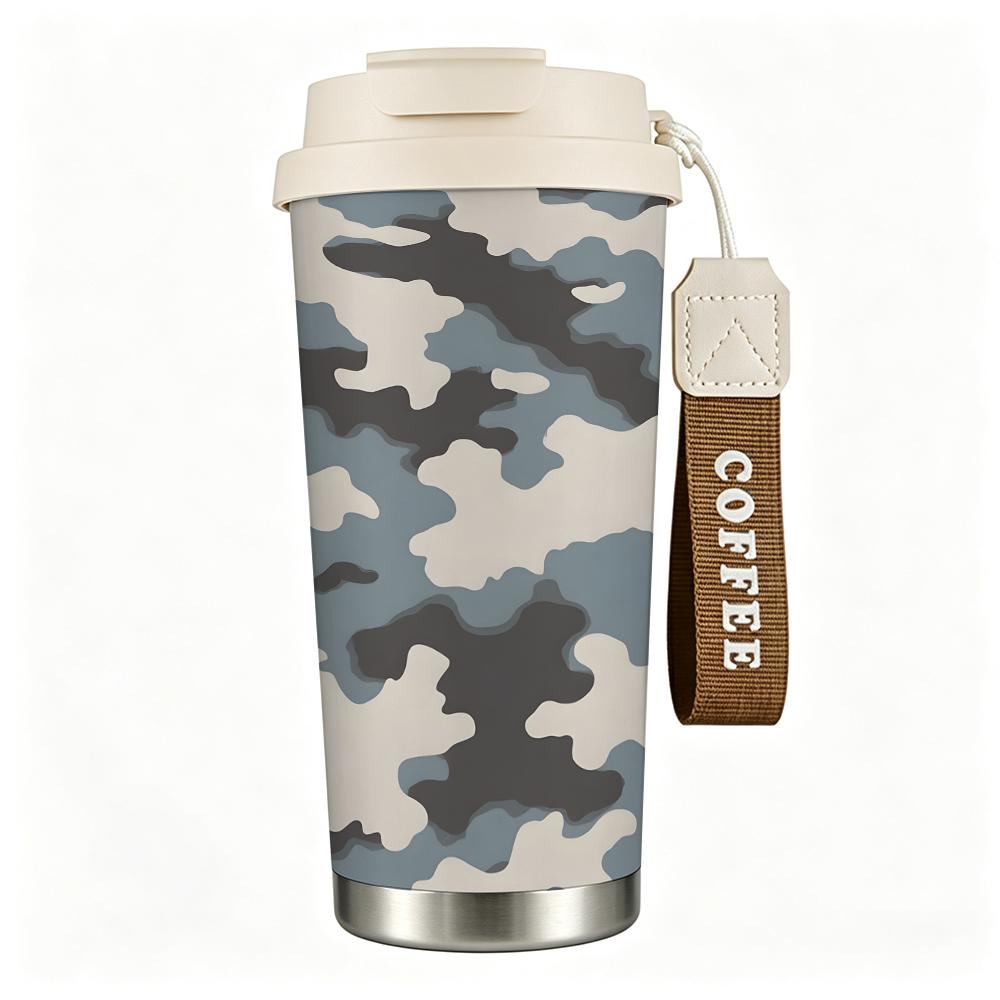 Blue Camouflage Print Stainless Steel Insulated Coffee Tumbler Reusable Thermal Cup for Hot Cold Drinks Travel Office Sports