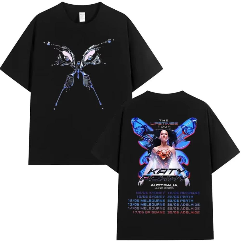2026 Кэти Перри The Lifetimes Tour Печатная футболка Мужская Женская Винтажная Эстетичная Высококачественная Оверсайз Хлопковые Футболки Streetwear