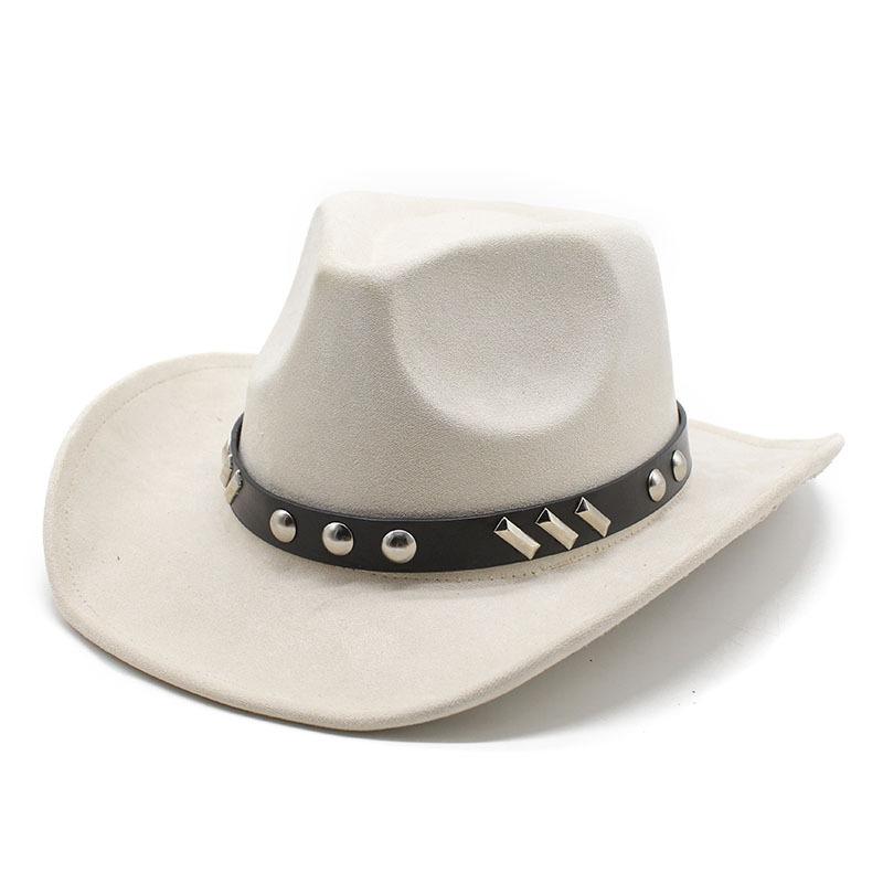 Ethnic Style Western Cowboy Top Hat Suede Men'S And Women'S Felt Hat Rivet Roll Edge Jazz Hat
