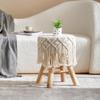 Solid Wood Nordic Makeup Stool Vintage Dressing Stool  Woven Fringe Round Seat  Upholstered Stool for Guesthouses