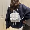 Korean Blue Lace Plaid Backpack Women's 2025 New Sweet Ruffled Backpack Preppy Style Commuter School Bag