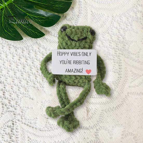 Позитивная вязаная крючком кукла-лягушка с ободряющей картой, эмоциональная поддержка, вязание ручной работы, животное, украшение, орнамент, игрушка для снятия стресса