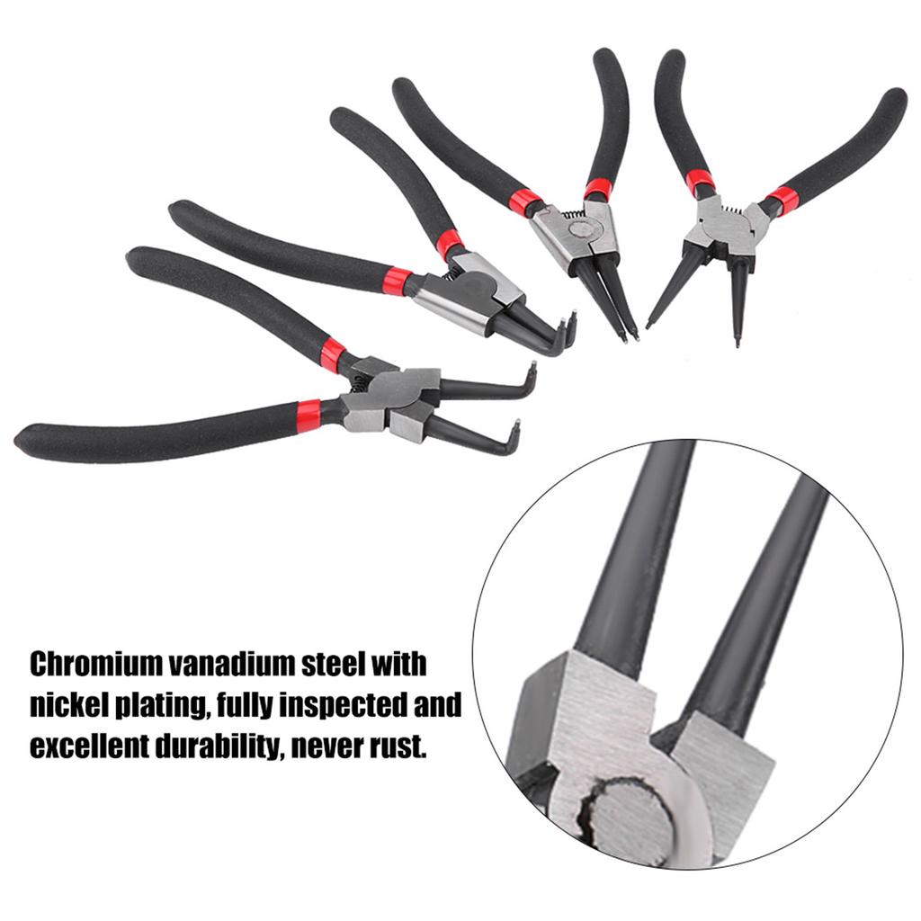 4 шт. 7-дюймовые плоскогубцы для стопорных колец, внутренние и внешние изогнутые прямые плоскогубцы для стопорных колец