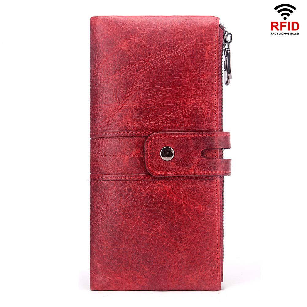 Humerpaul Leather Women Long Wallet Blocking Multifunction Slim Hasp Purse Card Case MIT