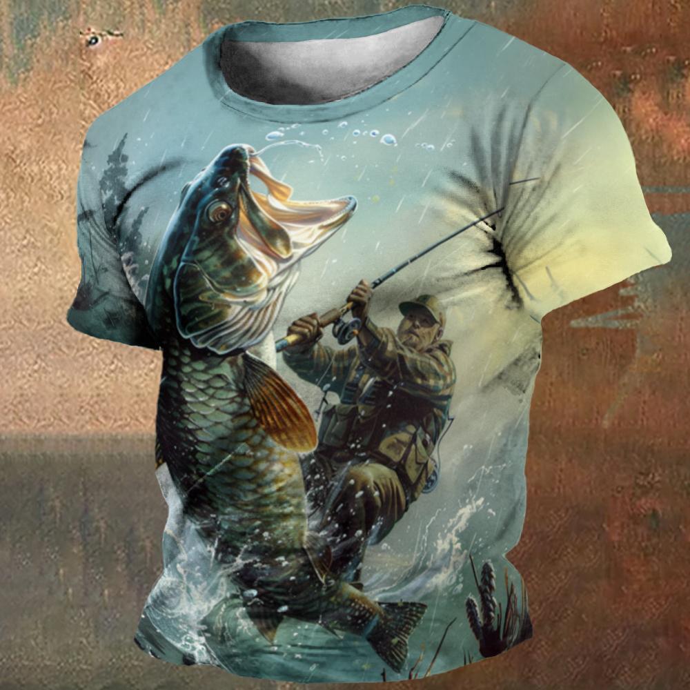 Summer Men's T-Shirts Fishing Pattern T-shirt Top 3D Print Hip Hop Loose Short Sleeve Streetwear Oversized Vintage T Shirts