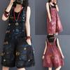Denim Overalls Women's Summer Loose Letter Printing Large Size Women's Casual Five-point Wide-leg Pants