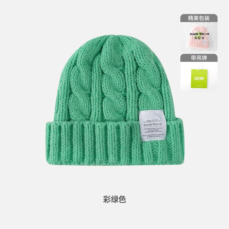 Solid color twist wool hat female autumn and winter student warm ear protection knitted hat couple versatile cold hat
