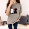 Cats Print Women T Shirts  Summer Short Sleeve O Neck Tshirt Korean Harajuku Women Tops Tees  Loose