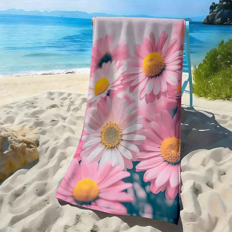 Daisy Floral Print Beach Towel Quick Dry Sand Free Absorbent Pool Towel Summer Beach Vacation Travel Accessory