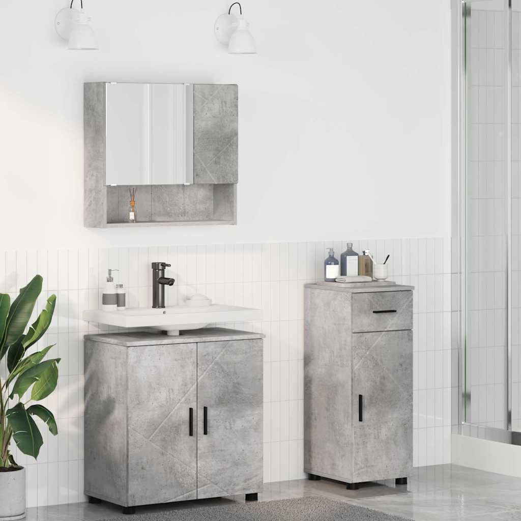 Bathroom Furniture Set 3 pcs Concrete Grey Particleboard & Metal