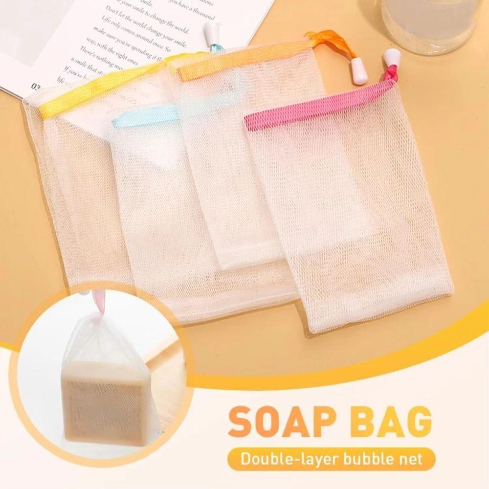 50Pcs Double Layer Bath Foaming Mesh Bags Hangable Soap Bubble Bags Foaming Scrubbers