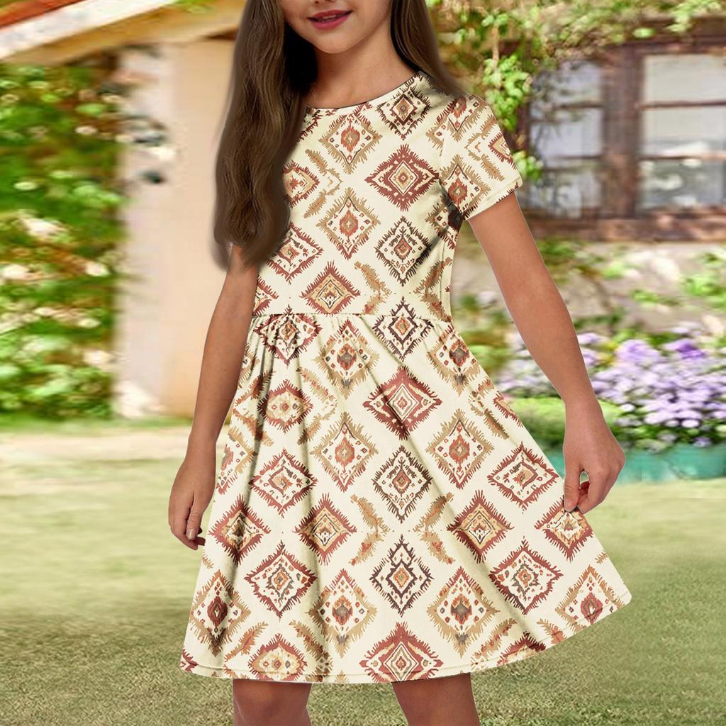 Летнее платье для девочек, однотонное платье без рукавов с принтом и карманом, повседневное платье, вечернее платье с короткими рукавами