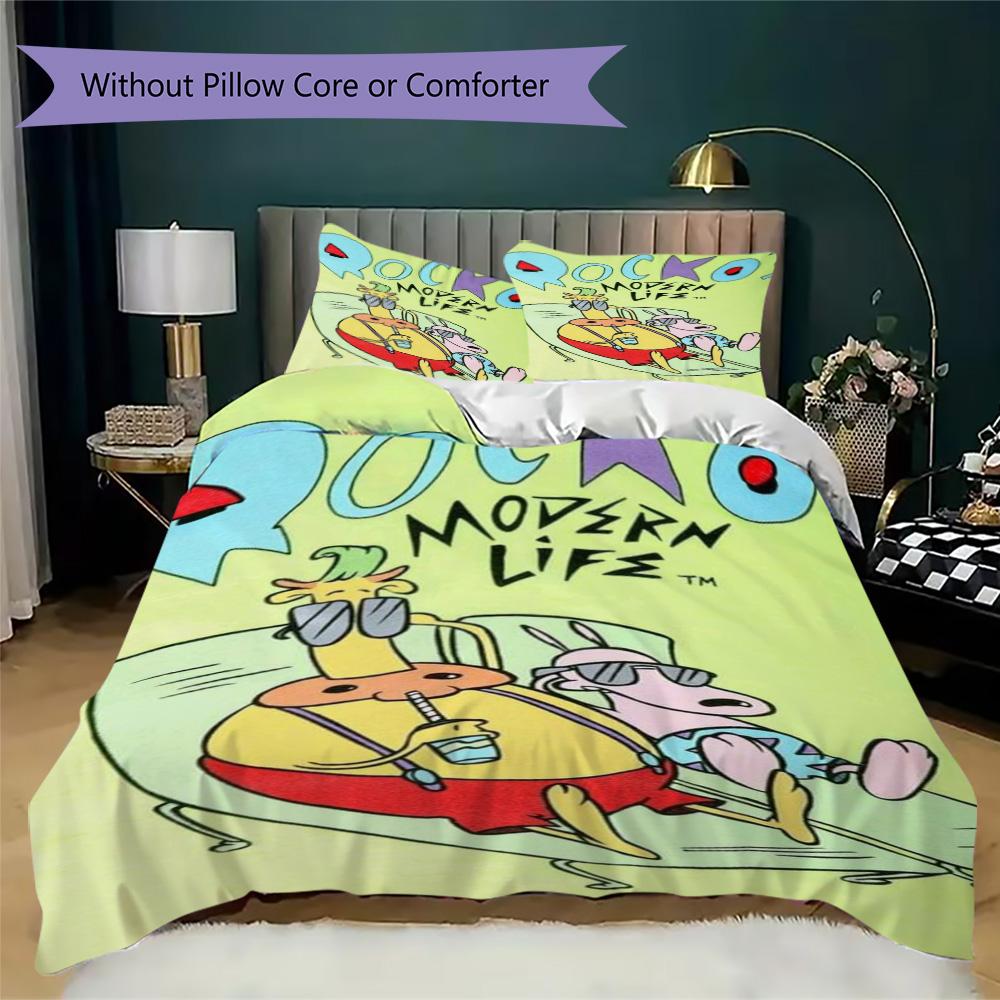 Rocko's Modern Life Pattern Bedding,Quilt Set Quilt Cover Pillowcase Home Birthday Gift (1*duvet cover+2*pillowcase,without core)XSJT0917413